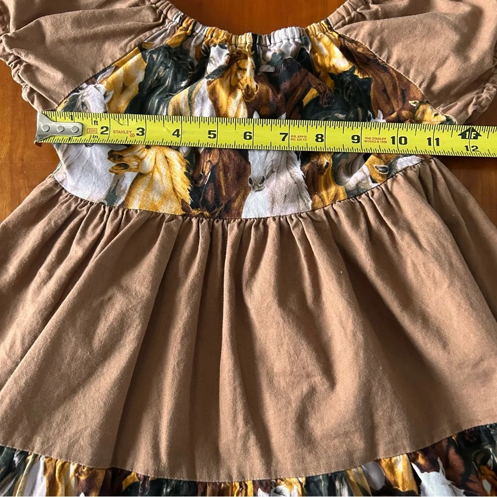 Girls horse themed dress peasant style tie back Size 4